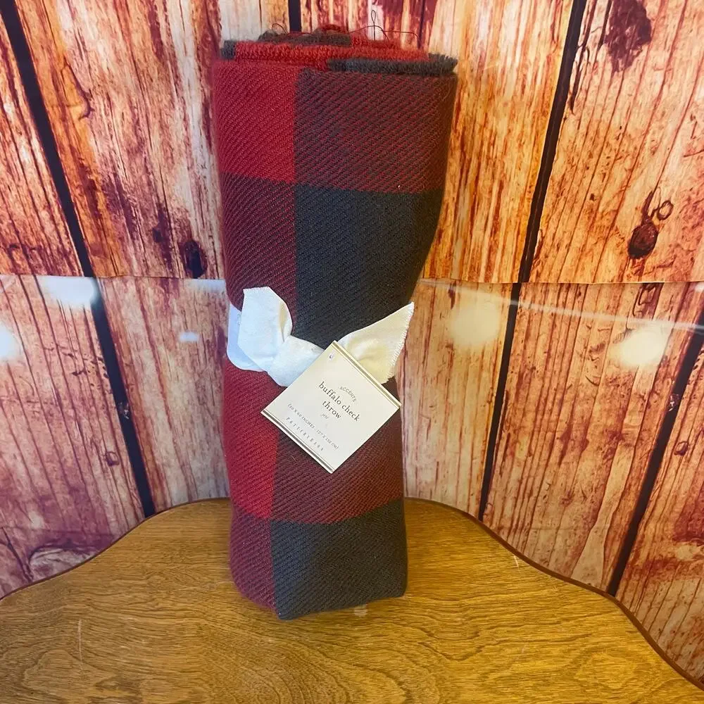 NWT Pottery Barn Buffalo Check Plaid Throw 50x60 Red/Charcoal Home Blanket